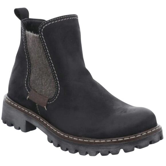 Josef Siebel Charcoal Gray Suede White Stitch Chelsea Boot Lug Sole EU Sz 39 NWT - Picture 1 of 15